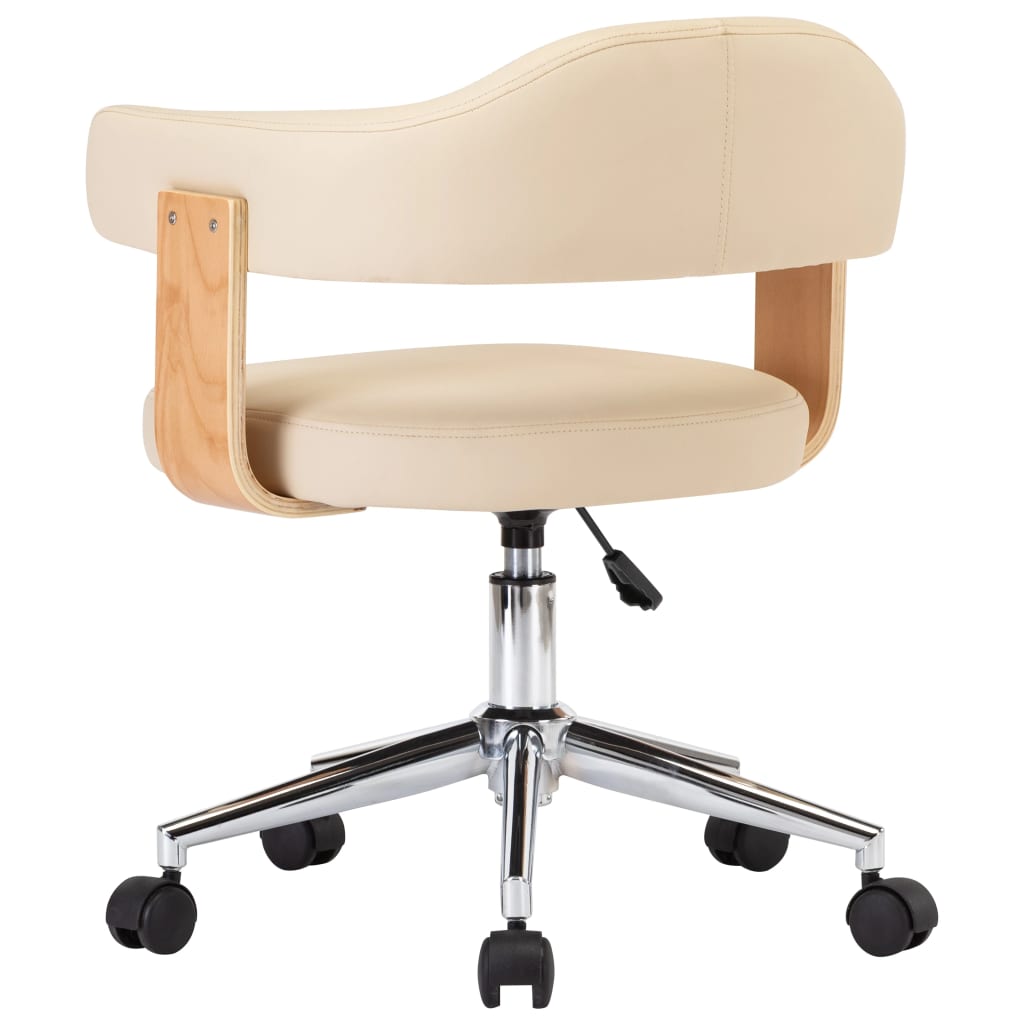 Chaise pivotante de bureau Crème Bois courbé et similicuir
