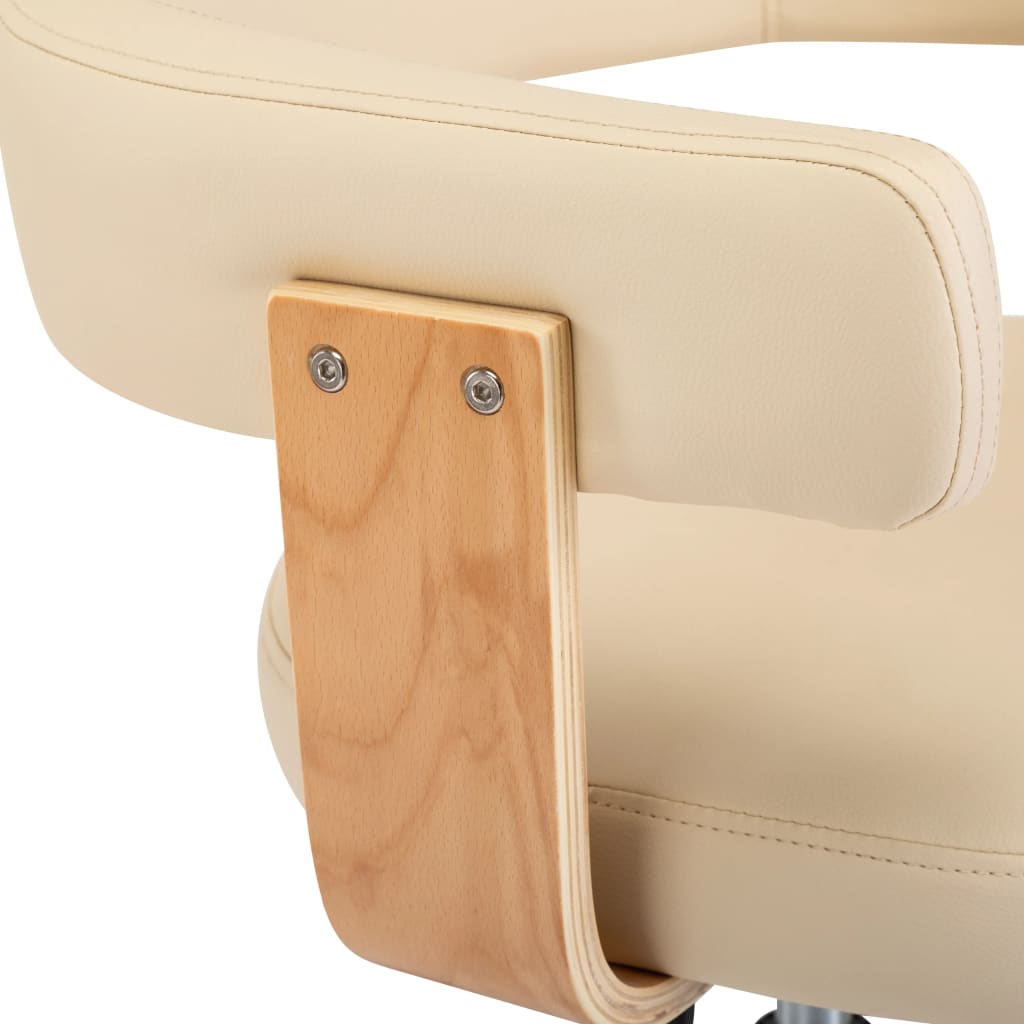 Chaise pivotante de bureau Crème Bois courbé et similicuir