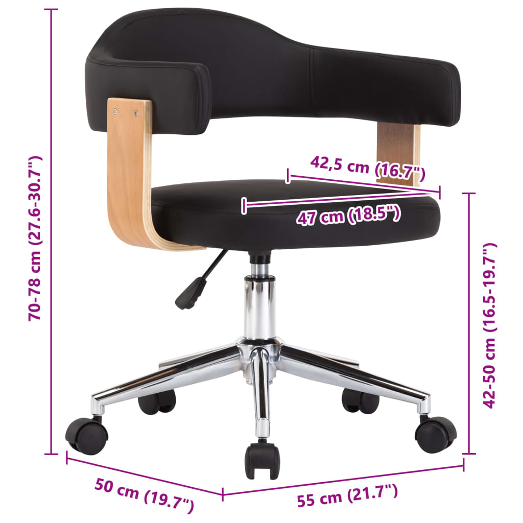 Chaise pivotante de bureau Noir Bois courbé et similicuir XIOS