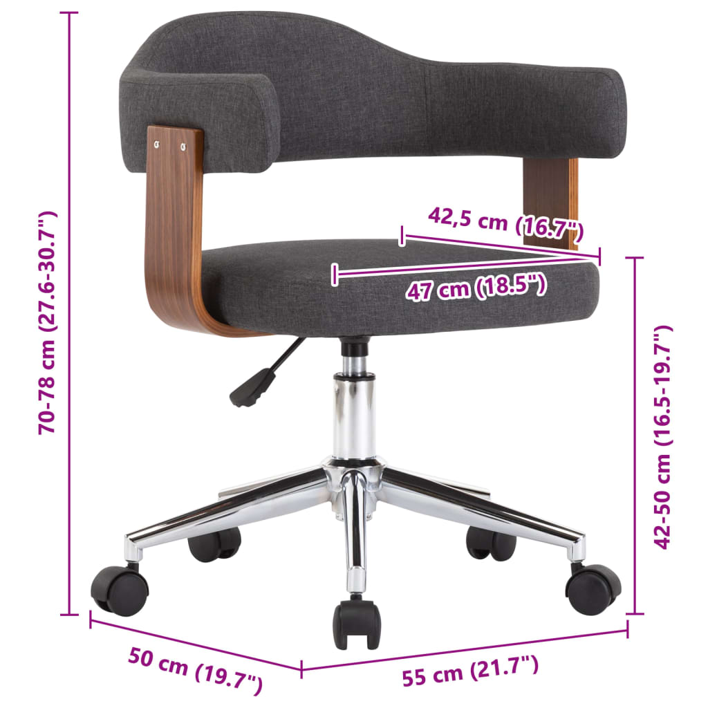 Chaise pivotante de bureau Gris Bois courbé et tissu XIOS