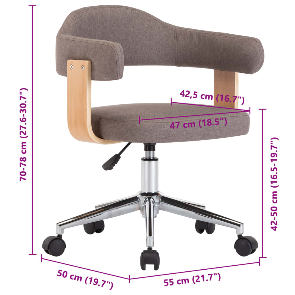 Chaise pivotante de bureau Taupe Bois courbé et tissu XIOS