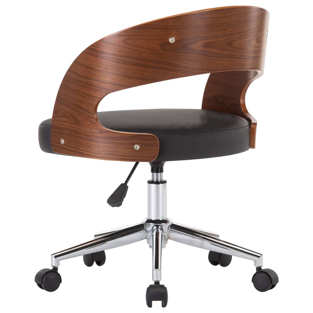 Chaise pivotante de bureau Noir Bois courbé et similicuir