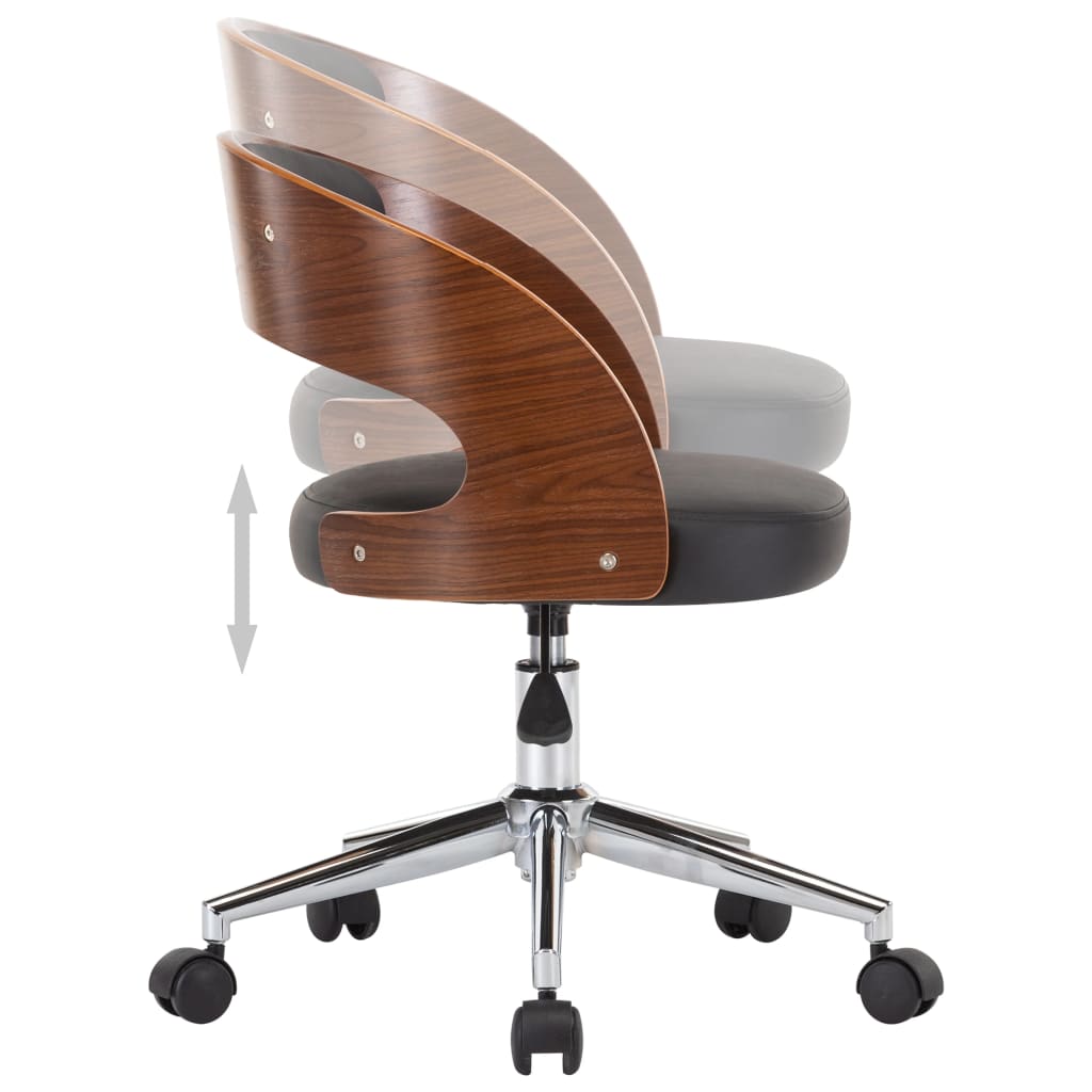 Chaise pivotante de bureau Noir Bois courbé et similicuir
