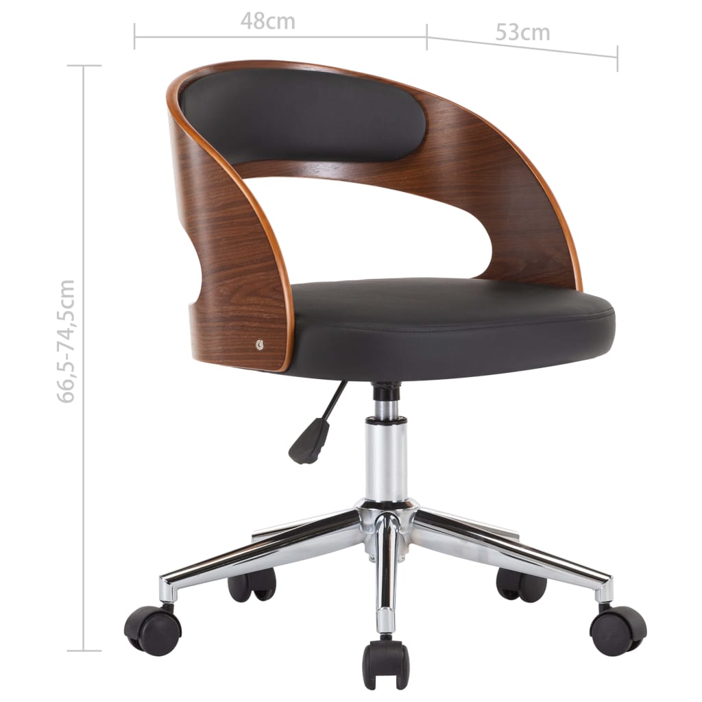 Chaise pivotante de bureau Noir Bois courbé et similicuir