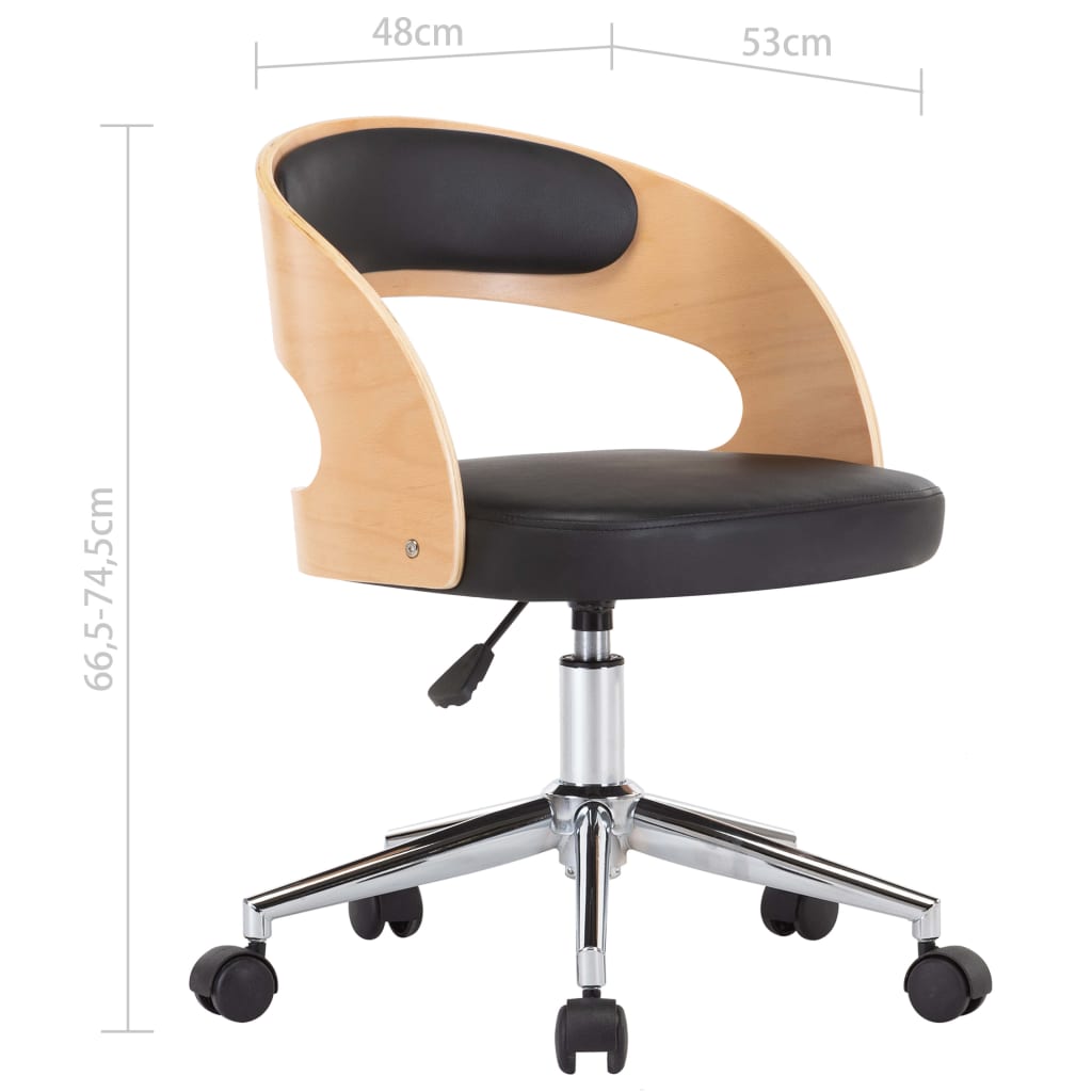 Chaise pivotante de bureau Noir Bois courbé et similicuir XIOS