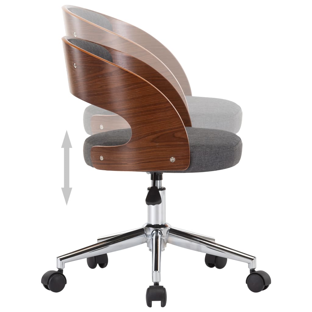 Chaise pivotante de bureau Gris Bois courbé et tissu