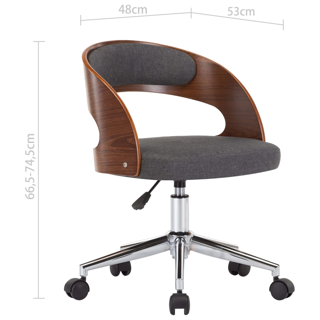 Chaise pivotante de bureau Gris Bois courbé et tissu