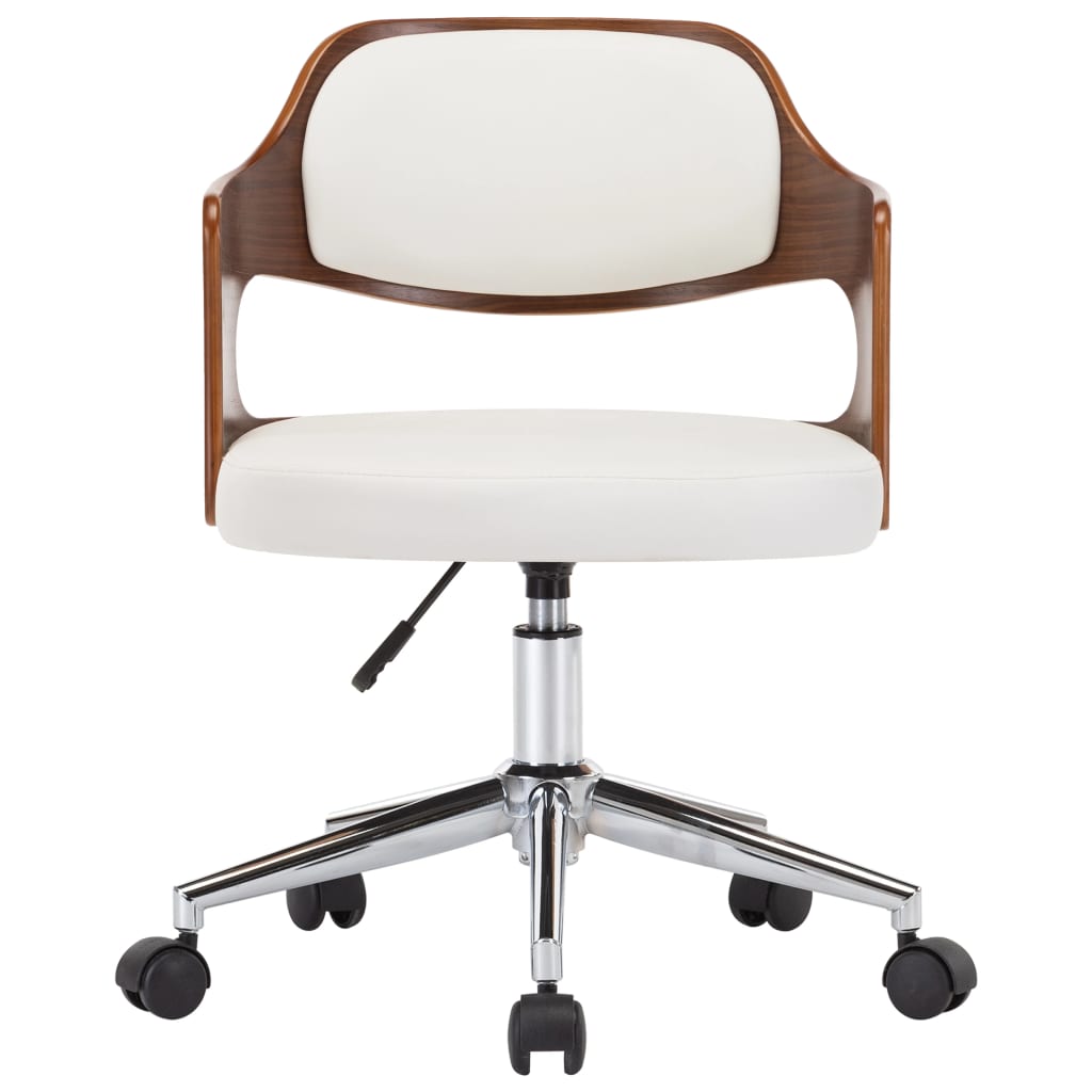 Chaise pivotante de bureau Blanc Bois courbé et similicuir