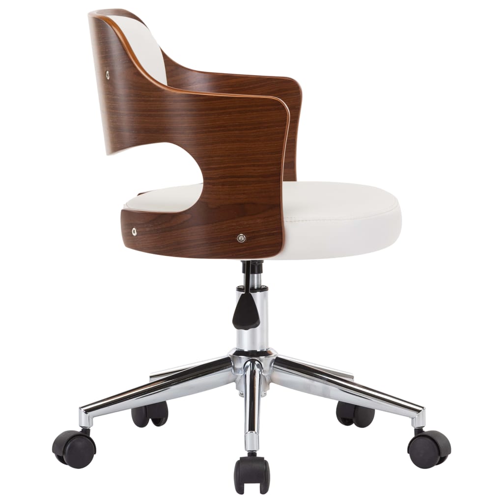 Chaise pivotante de bureau Blanc Bois courbé et similicuir