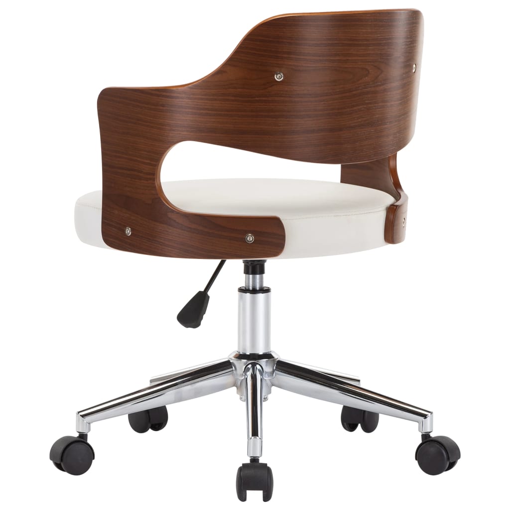 Chaise pivotante de bureau Blanc Bois courbé et similicuir