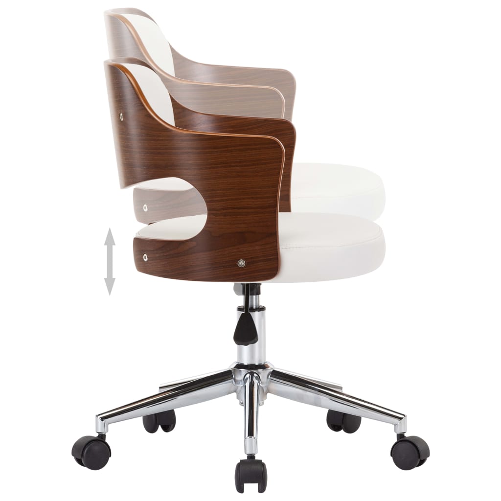 Chaise pivotante de bureau Blanc Bois courbé et similicuir