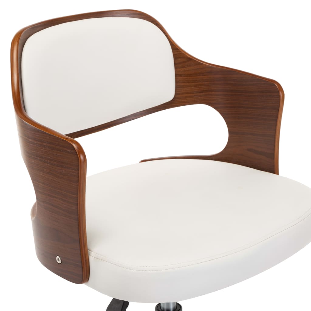 Chaise pivotante de bureau Blanc Bois courbé et similicuir