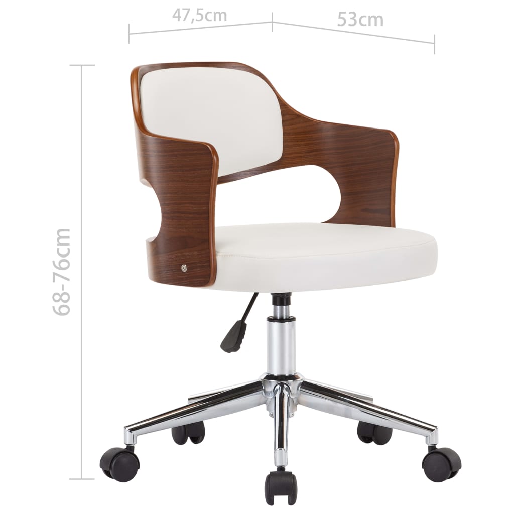 Chaise pivotante de bureau Blanc Bois courbé et similicuir