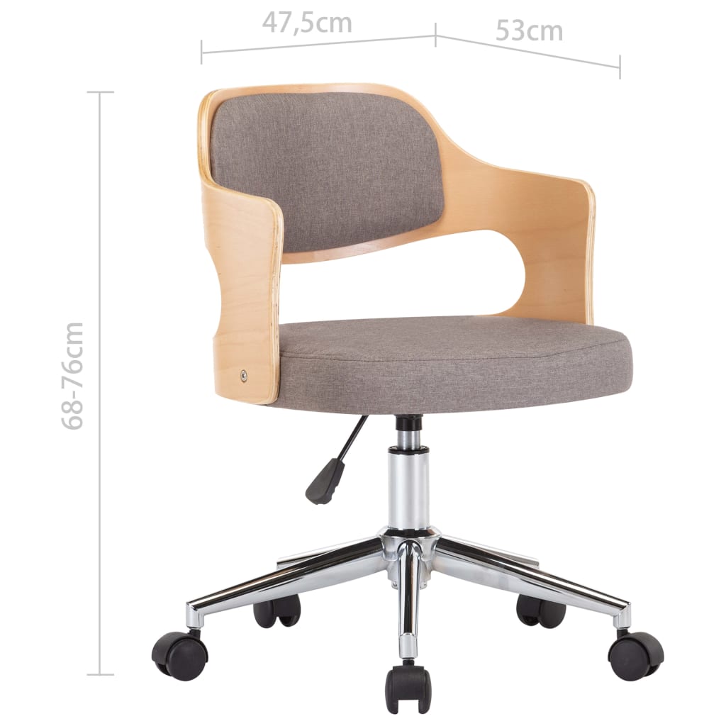 Chaise pivotante de bureau Taupe Bois courbé et tissu XIOS