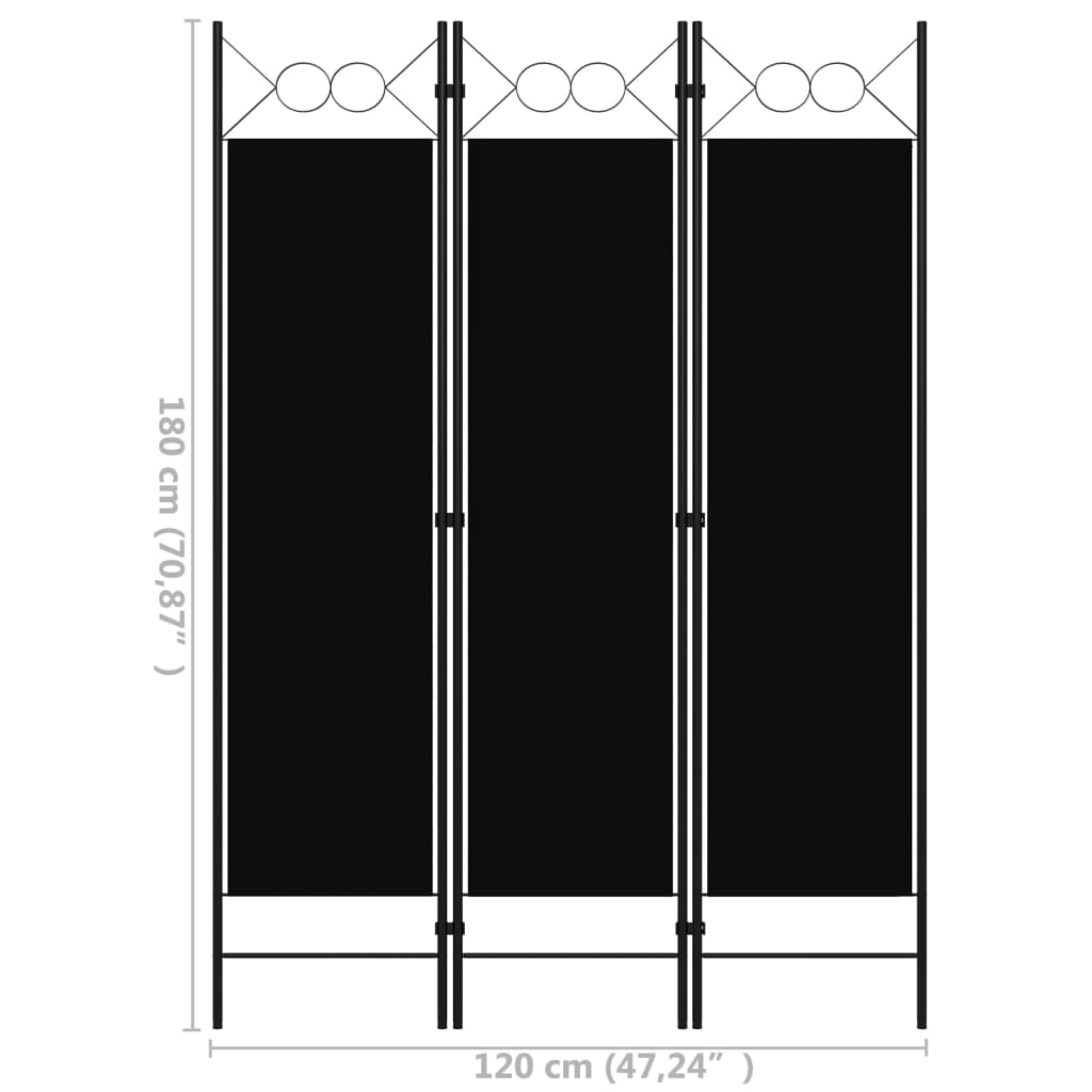 Cloison de séparation 3 panneaux Noir 120x180 cm - XIOS