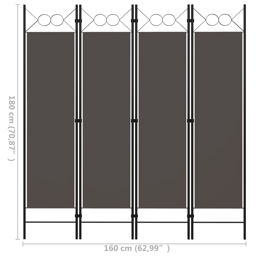 Cloison de séparation 4 panneaux Anthracite 160 x 180 cm - XIOS