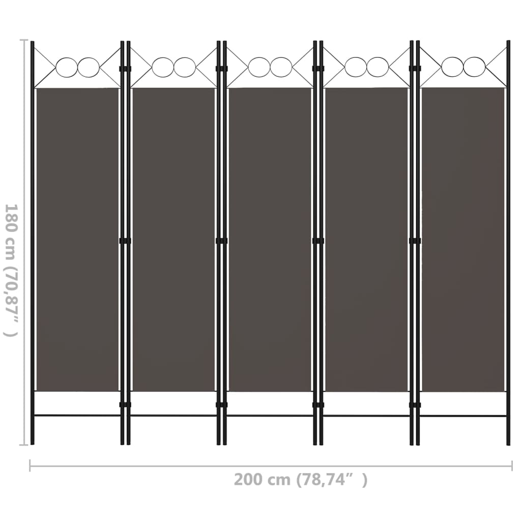Cloison de séparation 5 panneaux Anthracite 200x180 cm XIOS