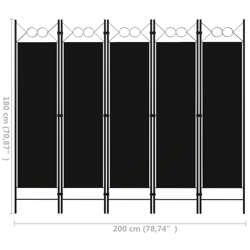 Cloison de séparation 5 panneaux Noir 200x180 cm XIOS