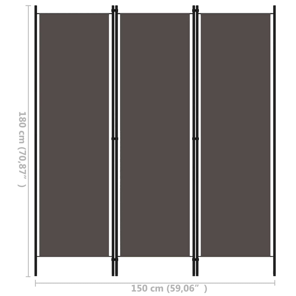 Cloison de séparation 3 panneaux Anthracite 150x180 cm - XIOS