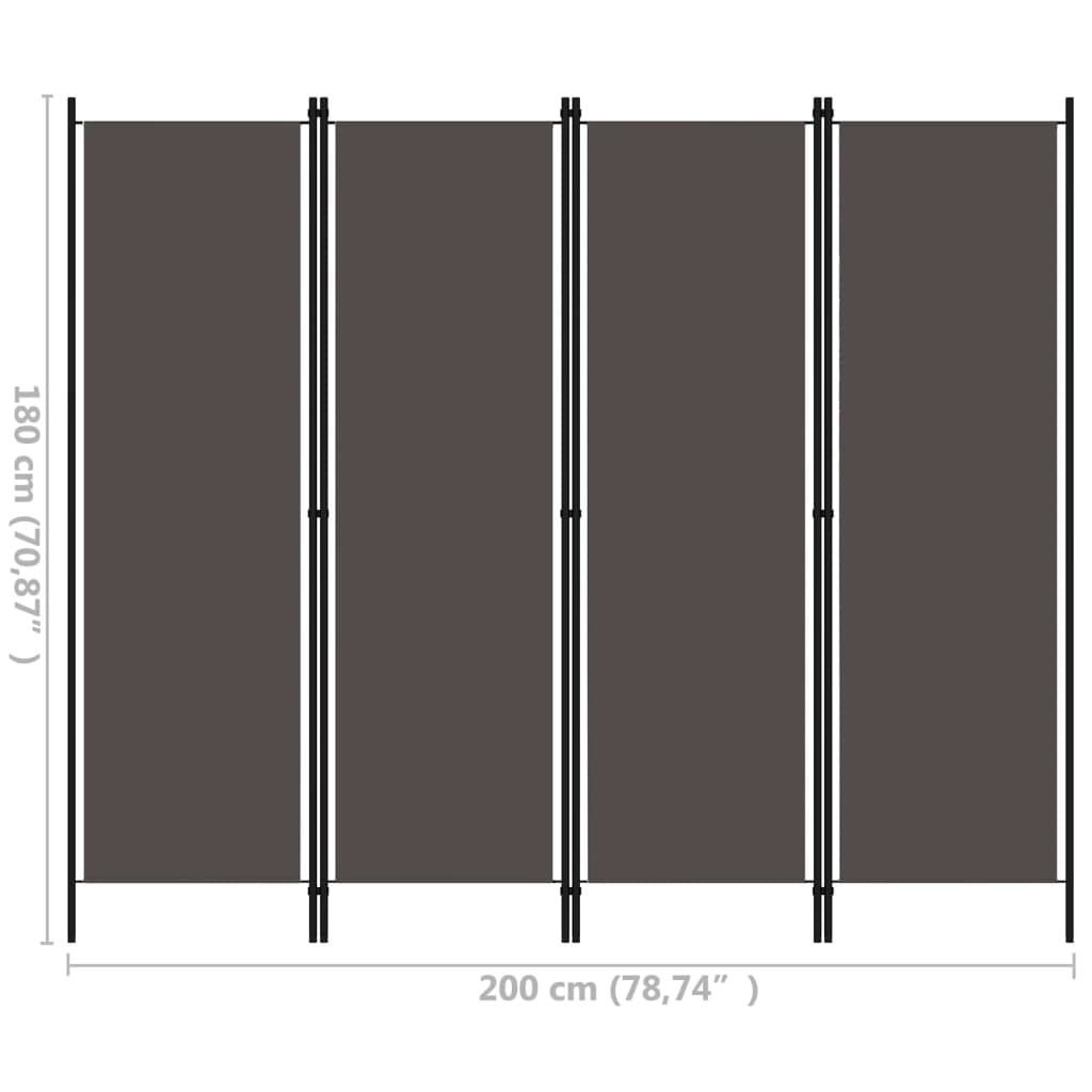 Cloison de séparation 4 panneaux Anthracite 200x180 cm - XIOS