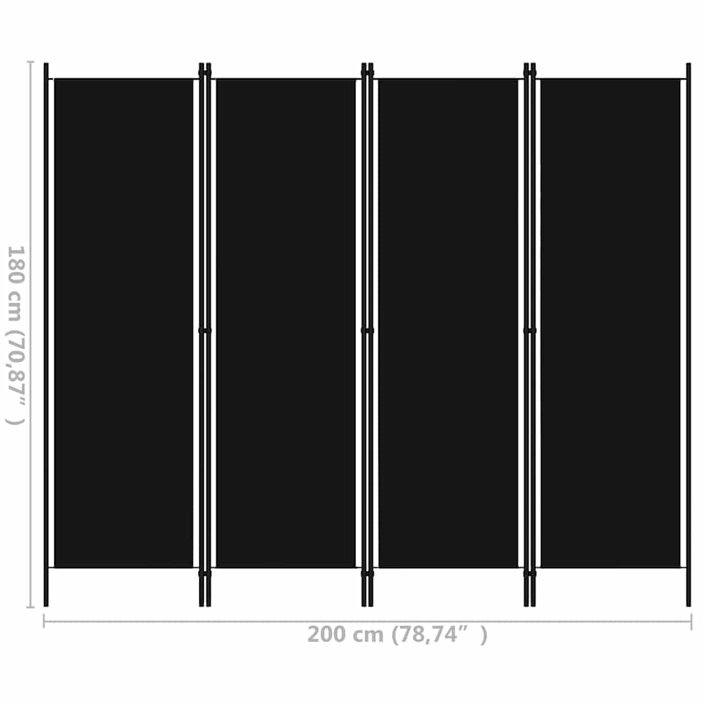 Cloison de séparation 4 panneaux Noir 200x180 cm - XIOS