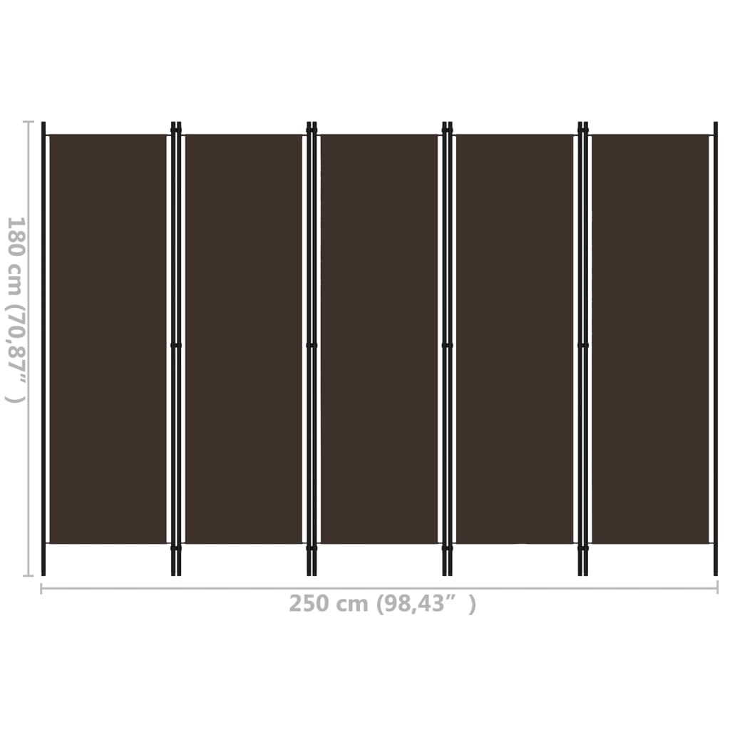 Cloison de séparation 5 panneaux Marron 250x180 cm - XIOS