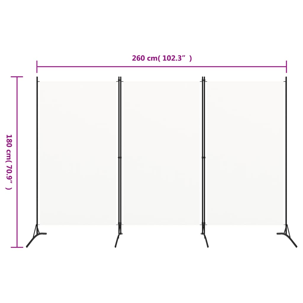 Cloison de séparation 3 panneaux Blanc 260x180 cm Tissu XIOS