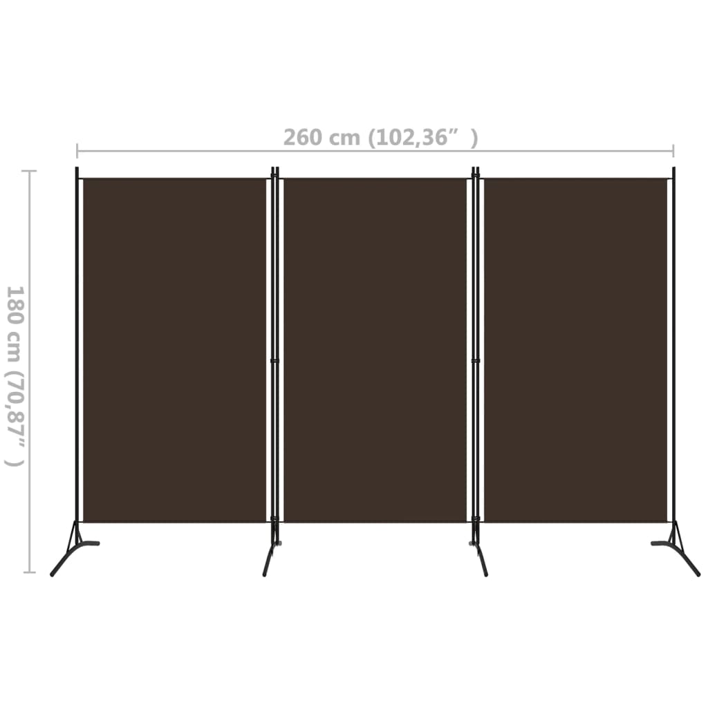 Cloison de séparation 3 panneaux Marron 260x180 cm XIOS