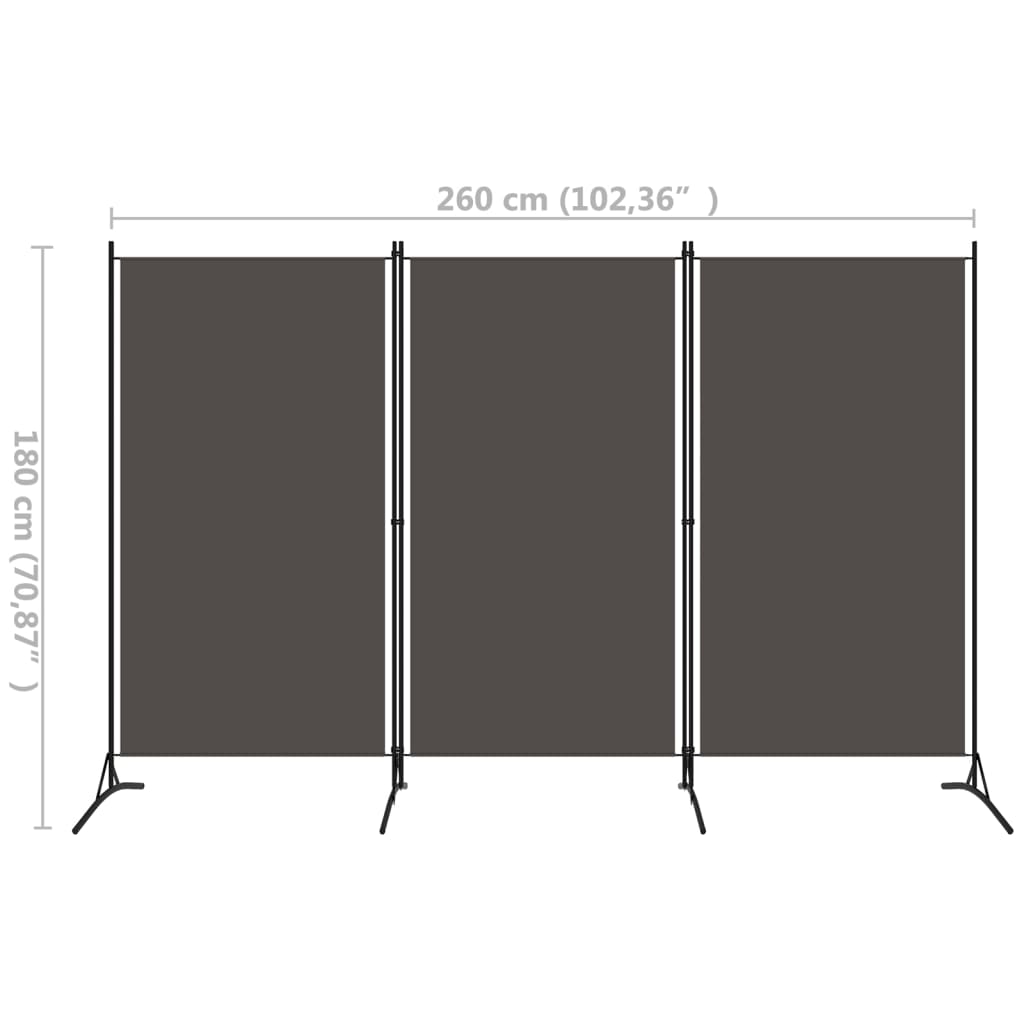 Cloison de séparation 3 panneaux Anthracite 260x180 cm XIOS