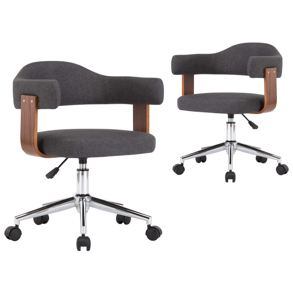Chaises pivotantes à manger lot de 2 gris bois courbé et tissu - XIOS