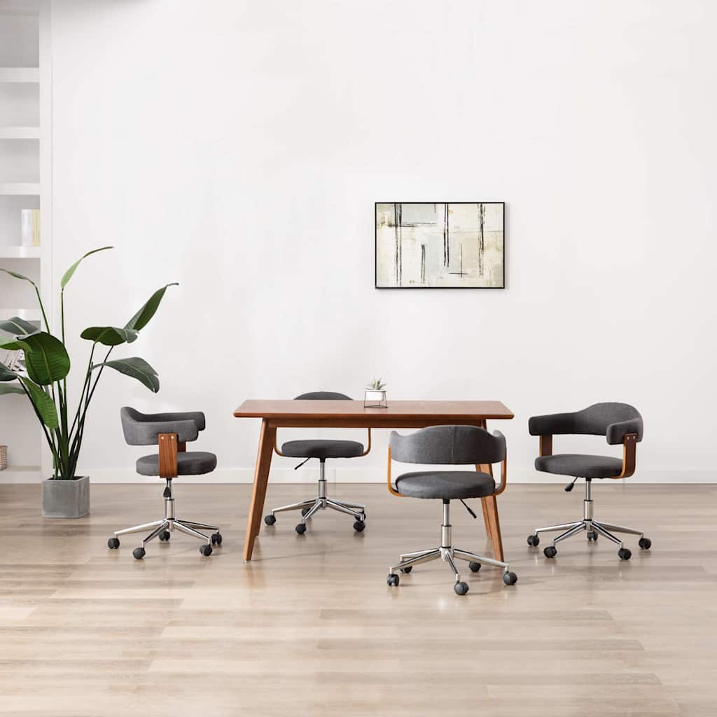 Chaises pivotantes à manger lot de 4 gris bois courbé et tissu