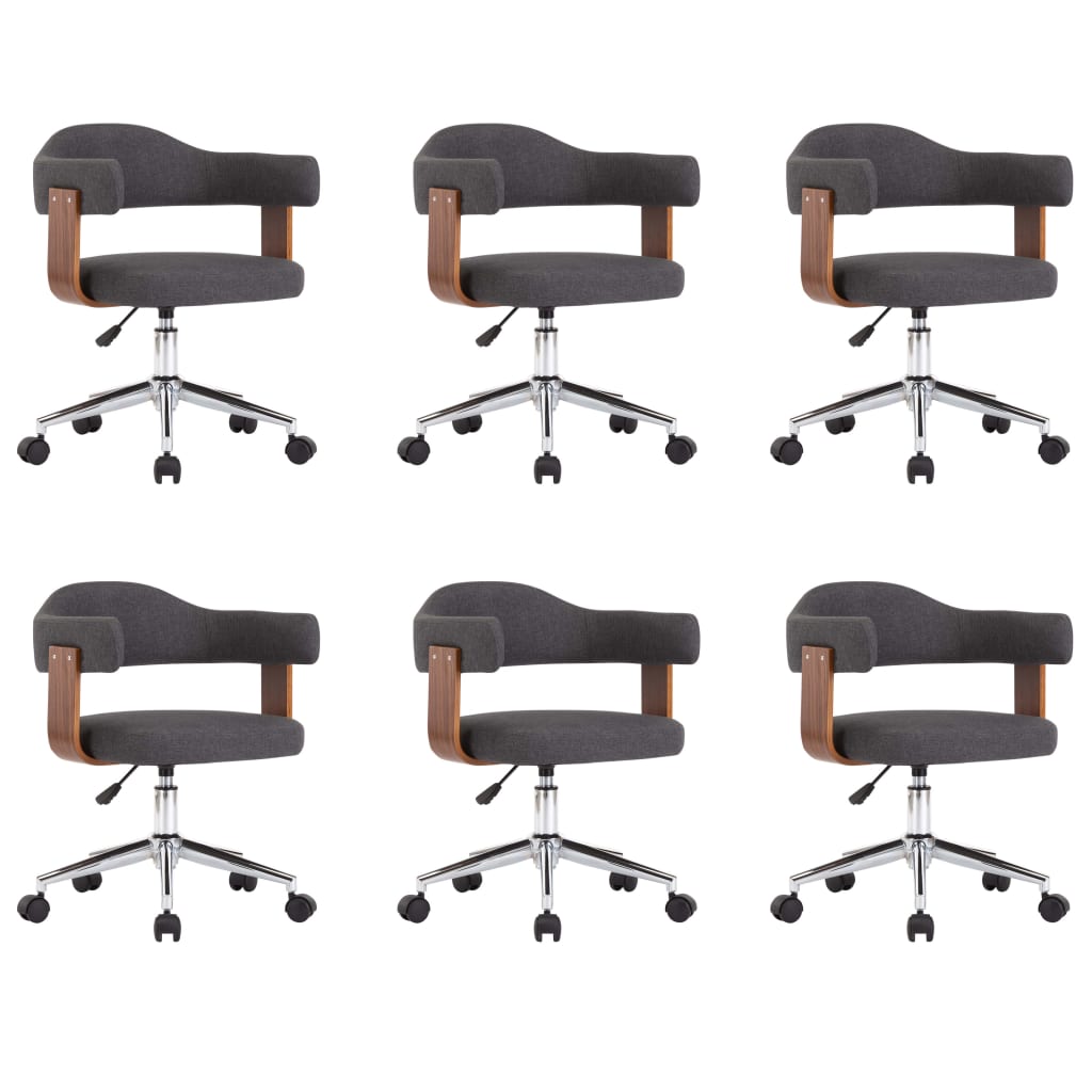 Chaises pivotantes à manger lot de 6 gris bois courbé et tissu - XIOS