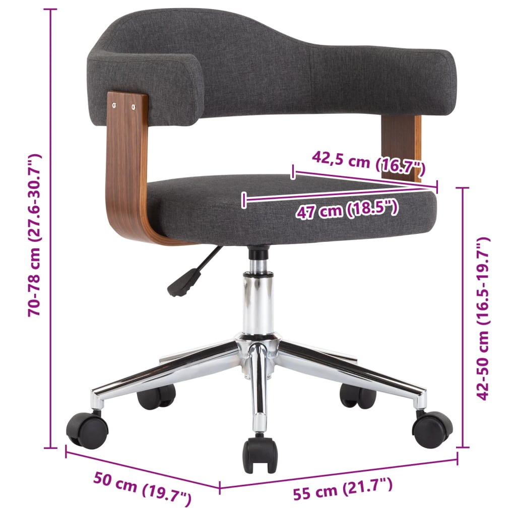 Chaises pivotantes à manger lot de 6 gris bois courbé et tissu - XIOS