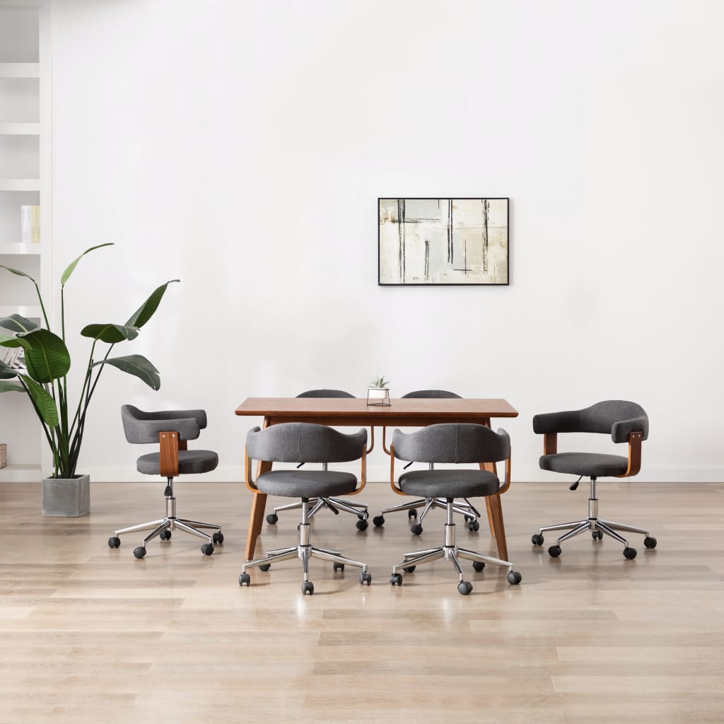 Chaises pivotantes à manger lot de 6 gris bois courbé et tissu - XIOS