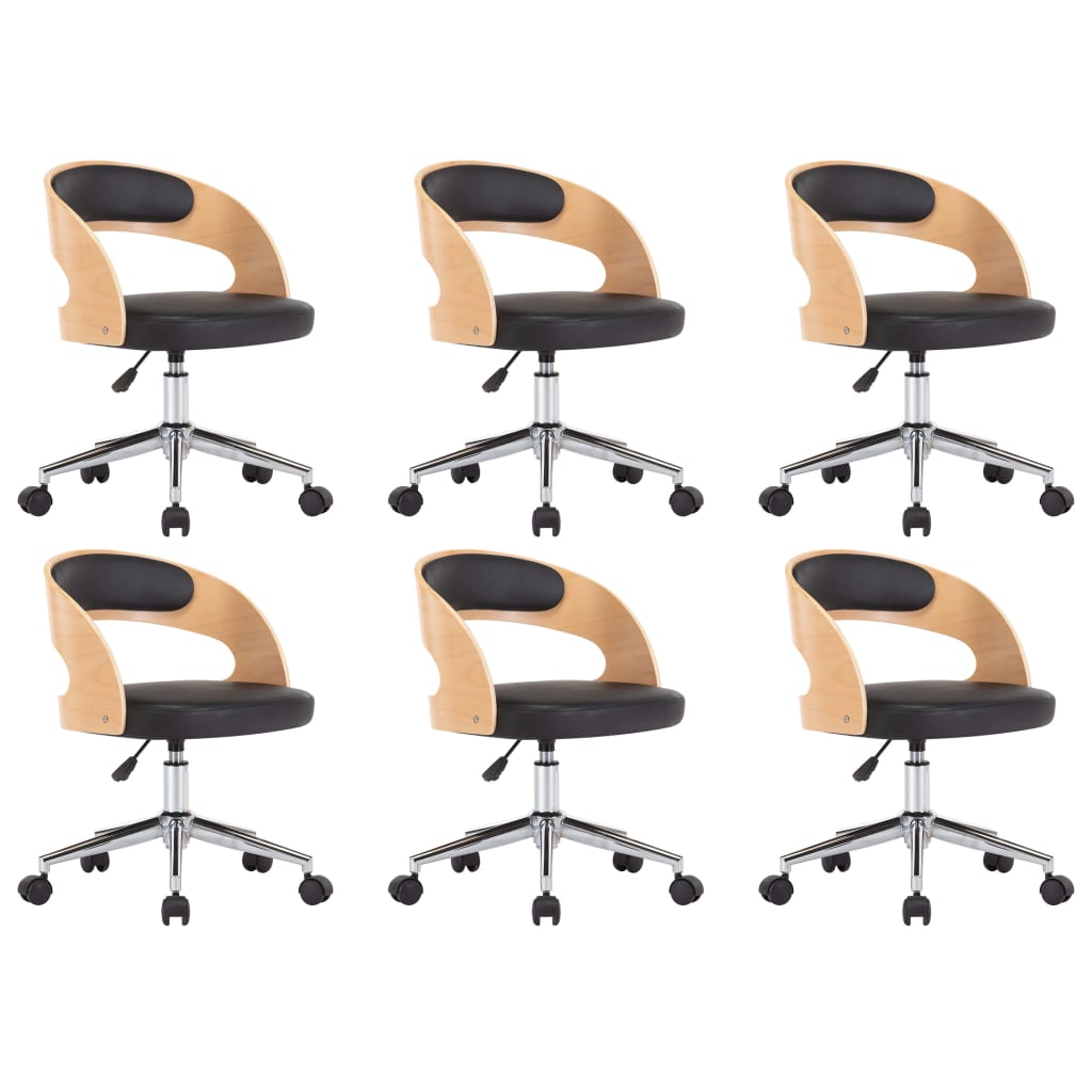 Chaises pivotantes à manger lot de 6 bois courbé et similicuir - XIOS