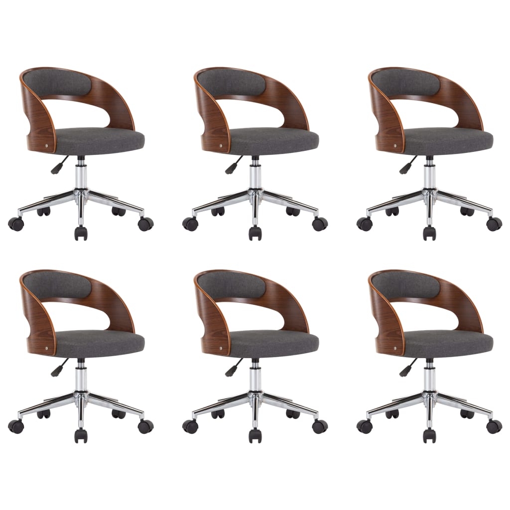 Chaises pivotantes à manger lot de 6 gris bois courbé et tissu - XIOS