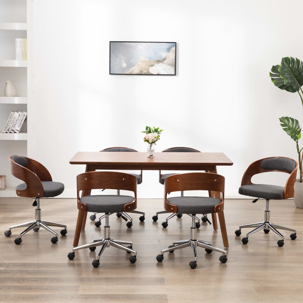 Chaises pivotantes à manger lot de 6 gris bois courbé et tissu - XIOS