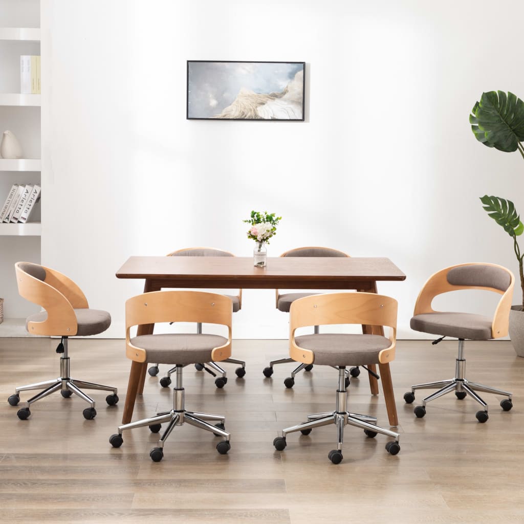 Chaises pivotantes à manger lot de 6 taupe bois courbé et tissu - XIOS