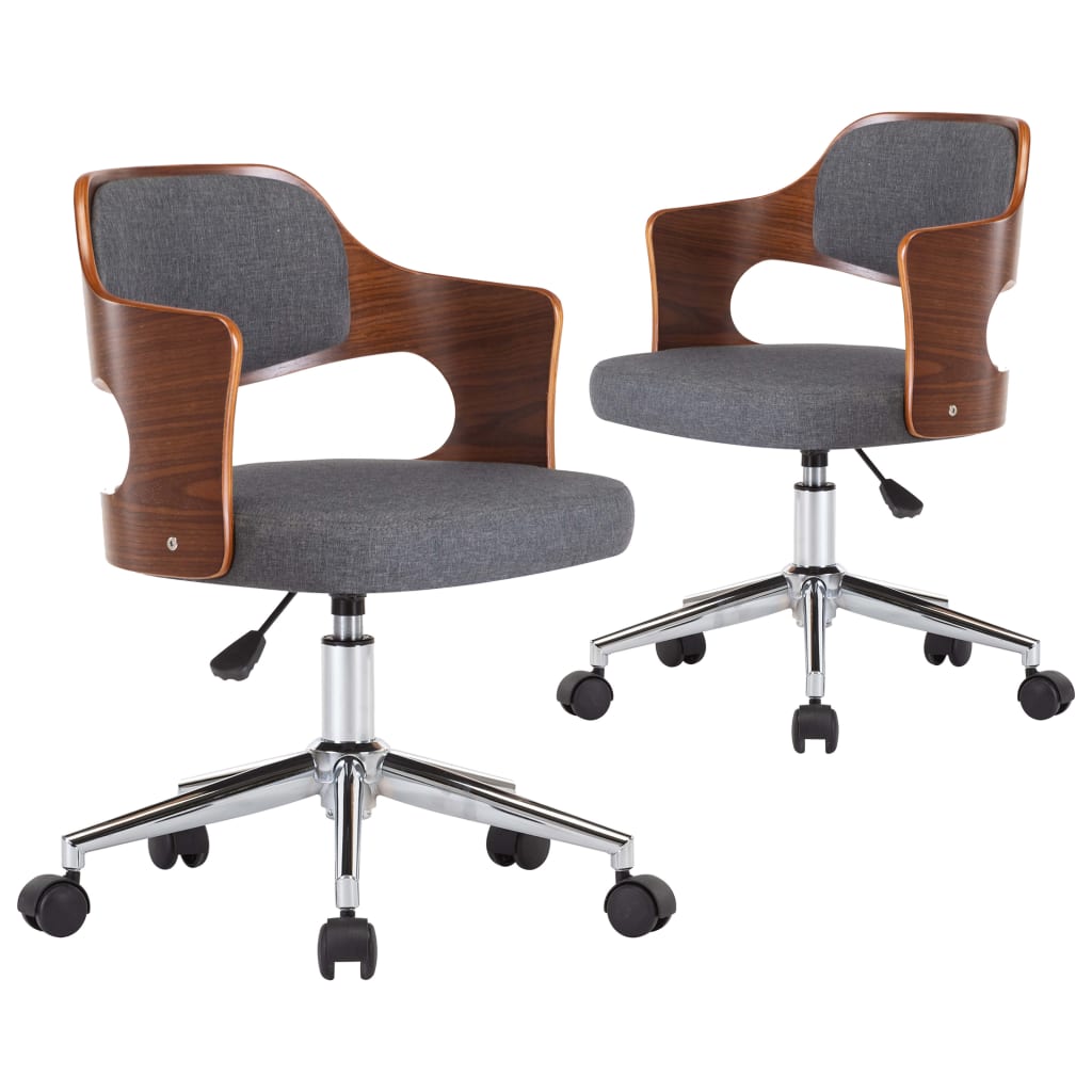 Chaises pivotantes à manger lot de 2 gris bois courbé et tissu - XIOS