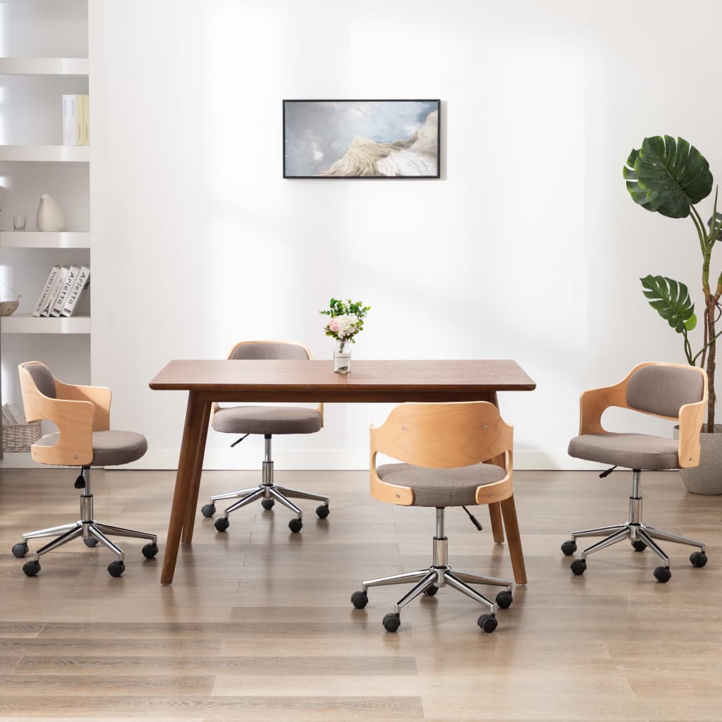 Chaises pivotantes à manger lot de 4 taupe bois courbé et tissu - XIOS
