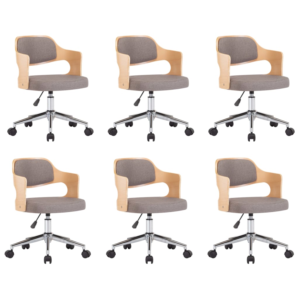 Chaises pivotantes à manger lot de 6 taupe bois courbé et tissu - XIOS