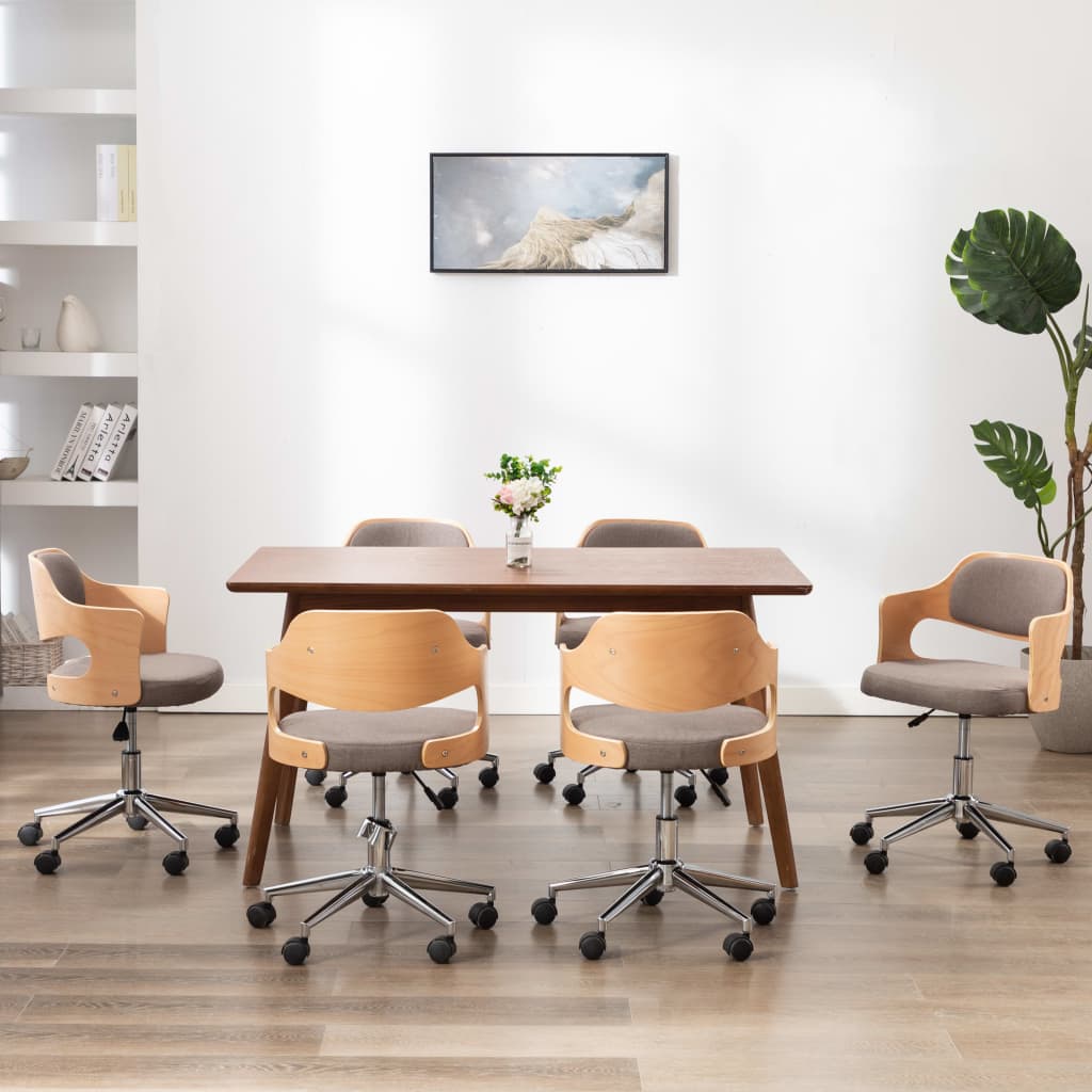 Chaises pivotantes à manger lot de 6 taupe bois courbé et tissu - XIOS