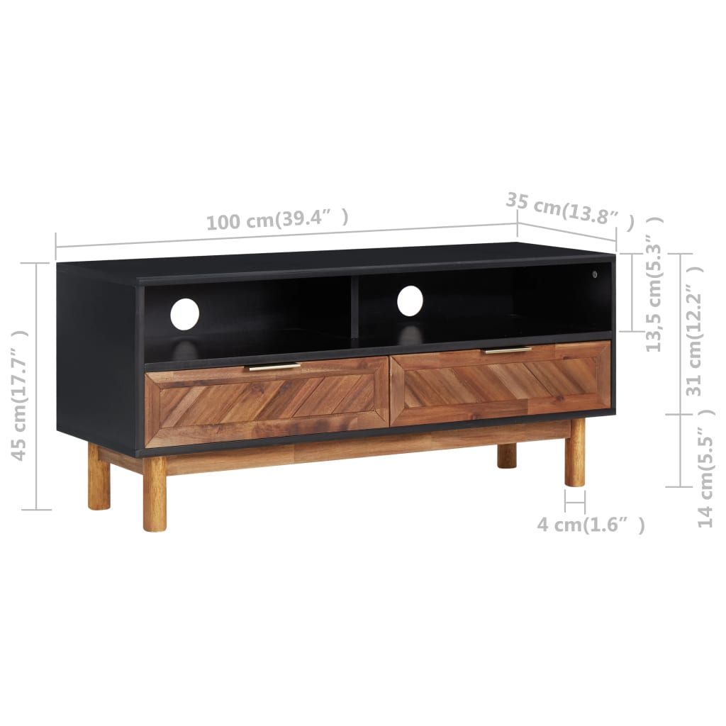 Meuble TV 100x35x45 cm Bois d'acacia massif et MDF - XIOS