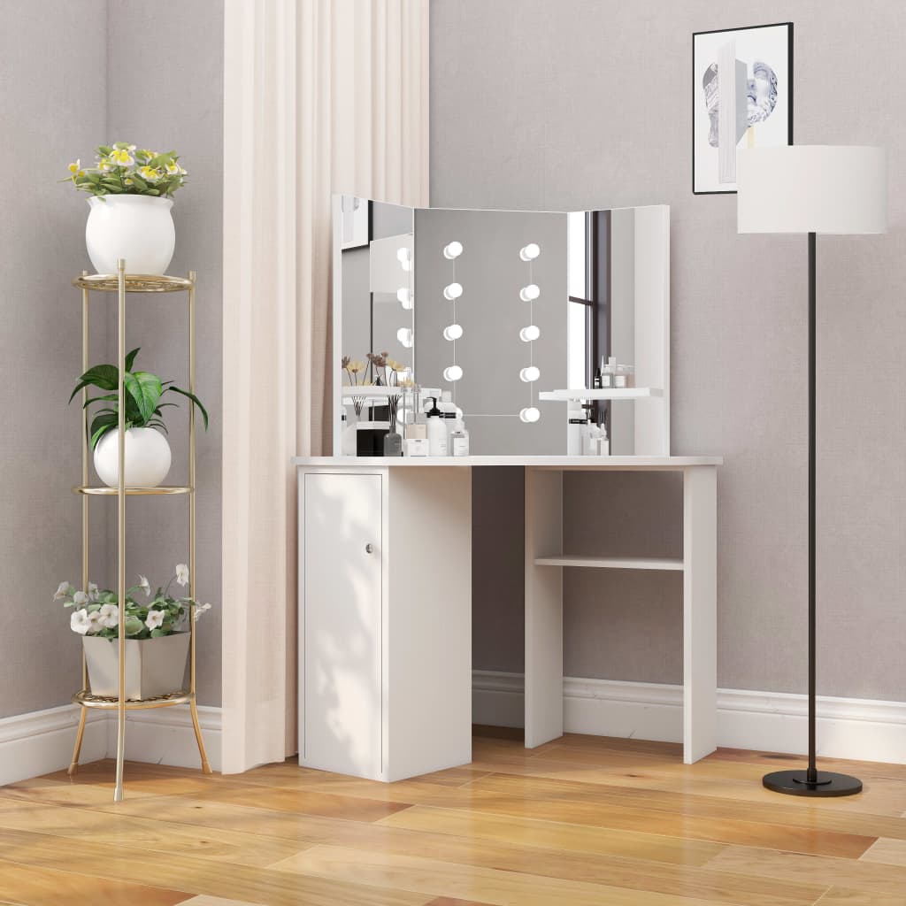 Coiffeuse d'angle table de maquillage lumière LED Blanc clair - XIOS