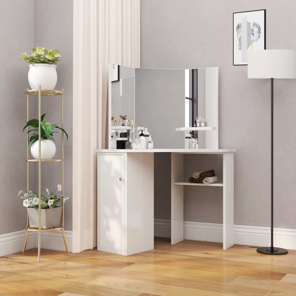 Coiffeuse d'angle Table de maquillage cosmétique Blanc - XIOS