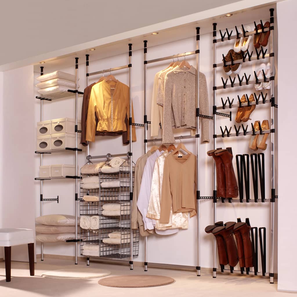Système de garde-robe télescopique avec étagères Aluminium - XIOS