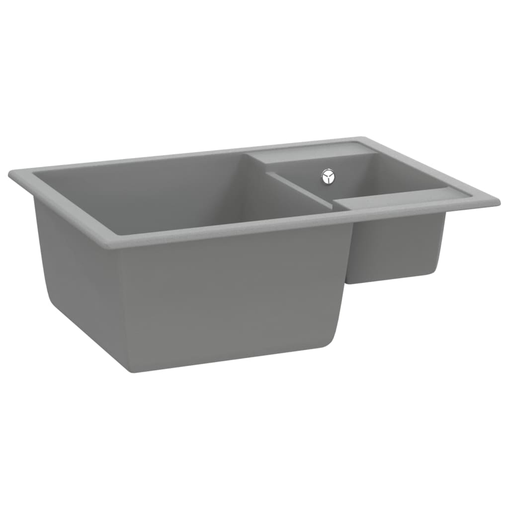 Évier de cuisine et deux lavabos trou de trop-plein Gris Granit Éviers & Plonges vidaXL