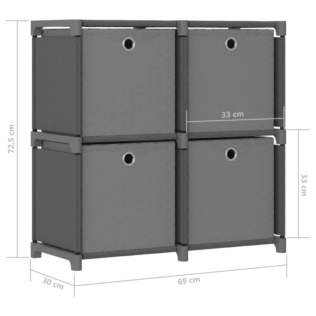 Étagère à 4 cubes avec boîtes Gris 69x30x72,5 cm Tissu - XIOS
