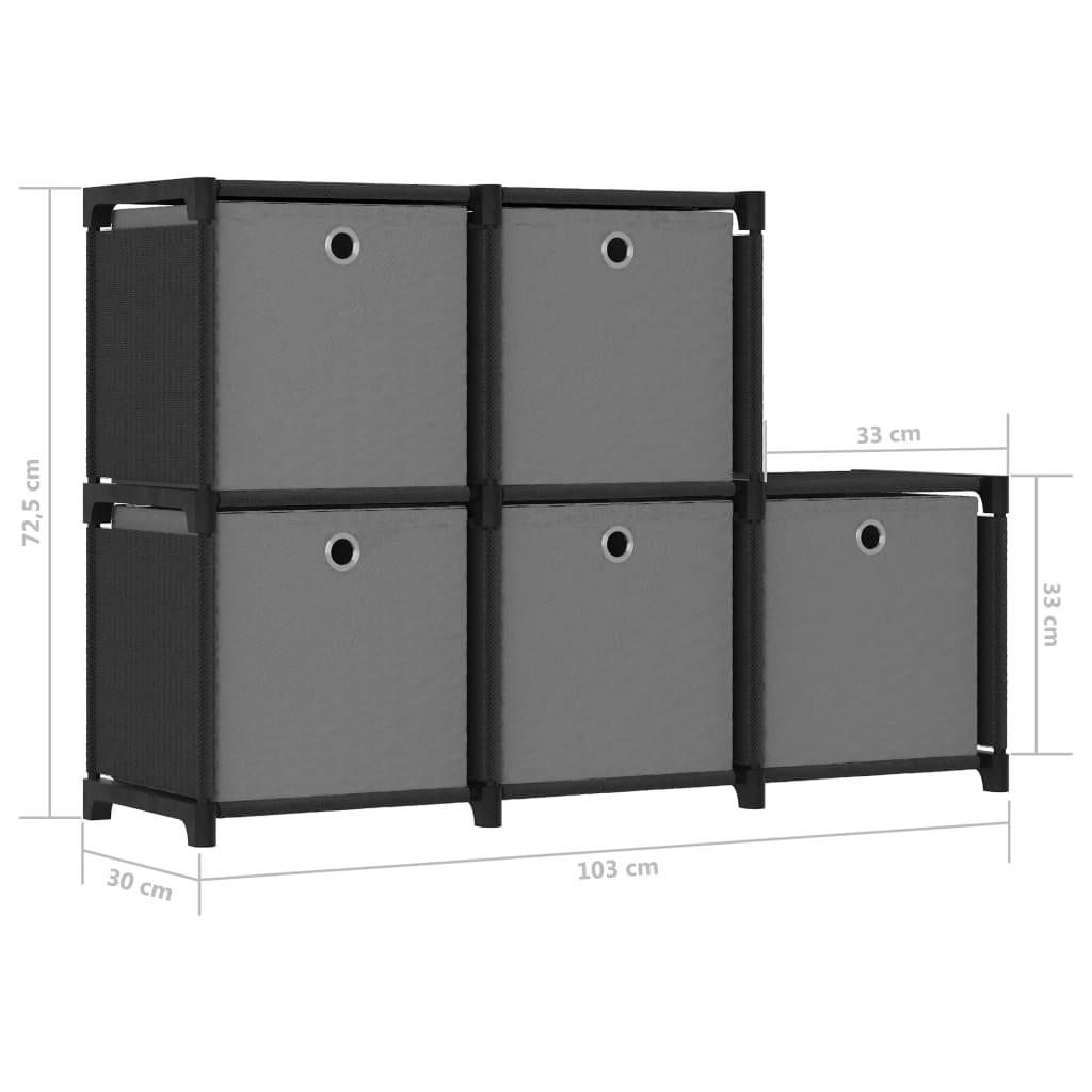 Étagère d'affichage 5 cubes et boîtes Noir 103x30x72,5 cm Tissu - XIOS