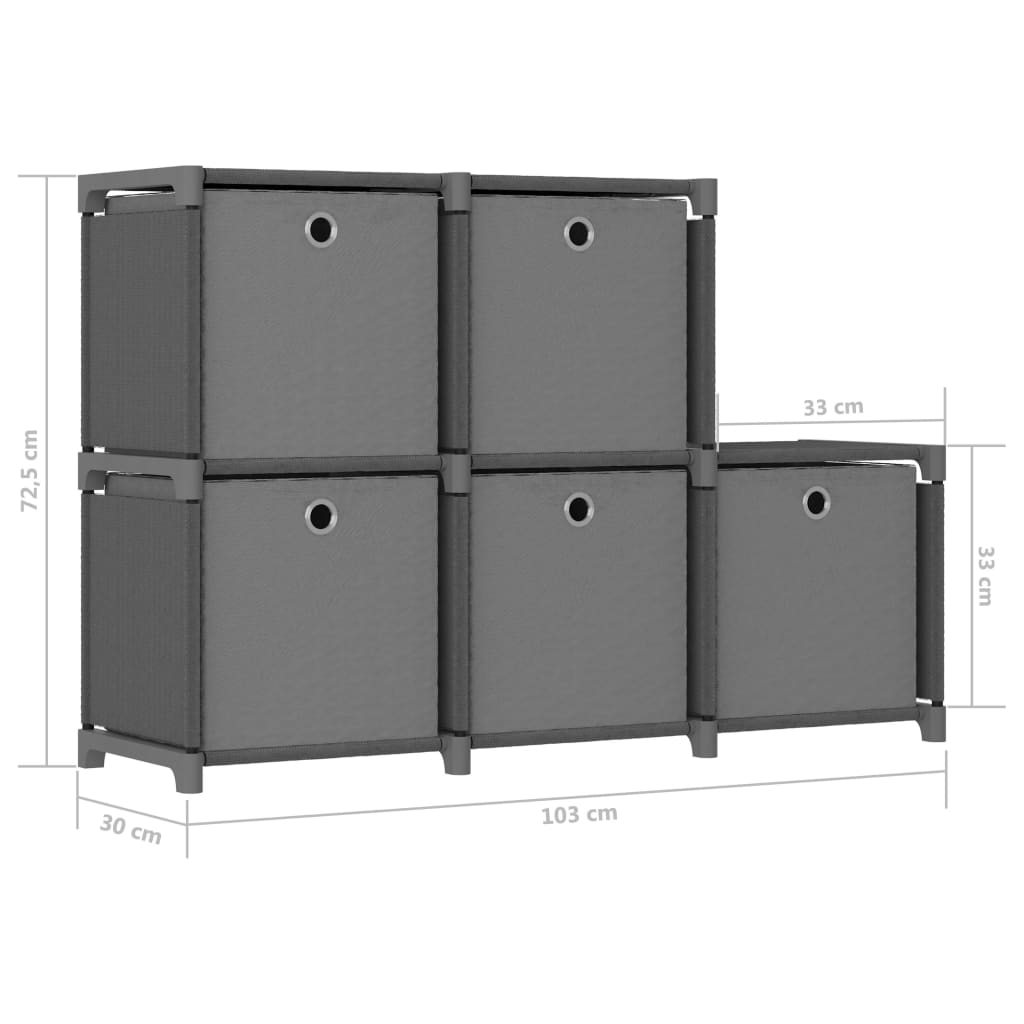 Étagère d'affichage 5 cubes et boîtes Gris 103x30x72,5 cm Tissu - XIOS